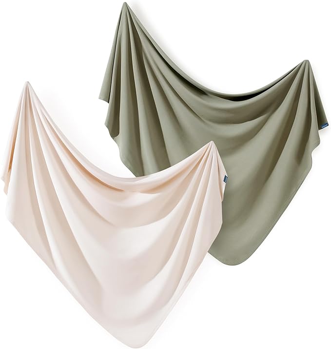 GRSSDER 2 Pack Newborn Swaddle Blanket, Ultra Soft Stretchy Jersey Knit Extra Large Size 33 x 44 Receiving Blankets for Easy Swaddling Baby Snug and Cozy
