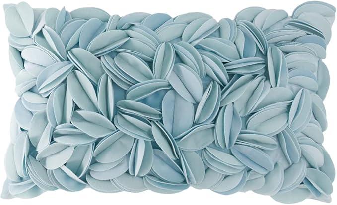 KINGROSE Handmade 3D Floral Accent Throw Pillow Case Soft Pillow Cover Gorgeous Cushion Cover for Sofa Couch Bed Home Decor 12 x 20 Inches Velvet Light Blue