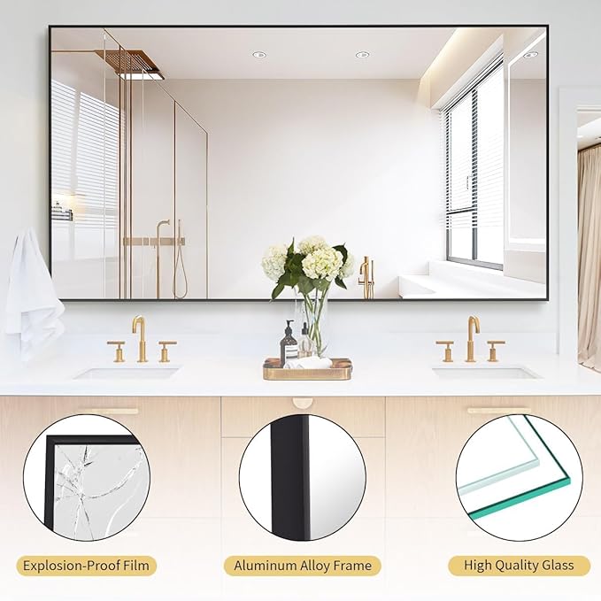 Koonmi 78"x35" Floor Mirror Full Length, Bedroom Floor Body Mirror with Stand, Large Black Mirror, Leaning, Standing or Hanging Horizontally/Vertically