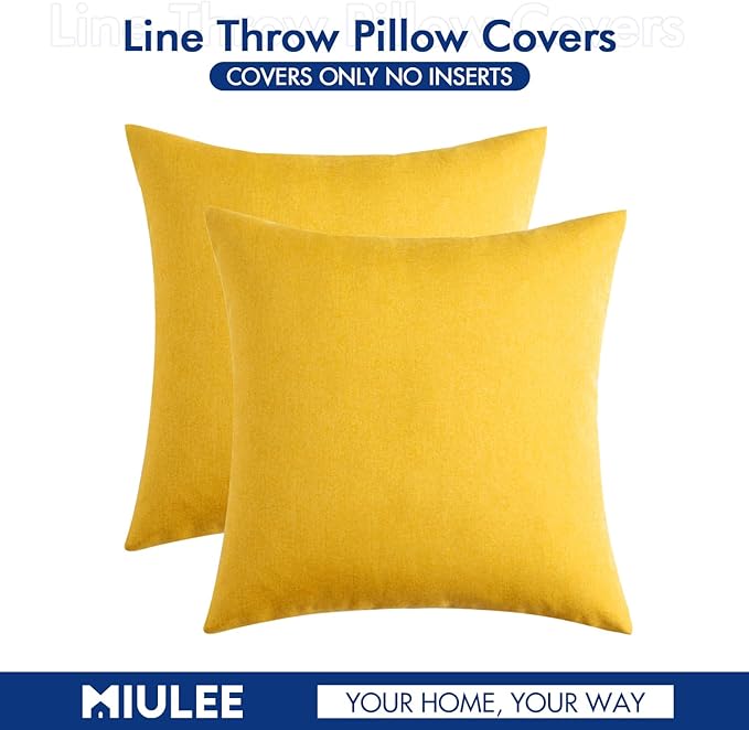 MIULEE Pack of 2 Decorative Outdoor Solid Waterproof Throw Pillow Covers Faux Linen Garden Farmhouse Cushion Cases for Summer Patio Tent Balcony Couch Sofa 20x20 Inch Mustard Yellow