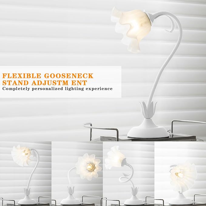 Flower Table Lamp, LED Reading Light Vintage Bedside Table Lamp with 3 Color Modes for Nightstand, Kawaii Decoration for Home Bedroom Living Room (White)