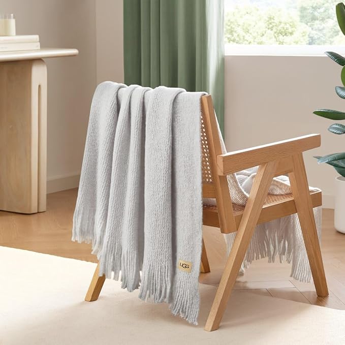 UGG Knit Throw Blanket – Soft Lightweight Throw Blanket for Couch, Bed Throws or Luxury Home Decor, Blankets & Throws for Home, Living Room and Bedroom, 50" x 70" (Margot) (Light Gray)