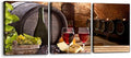 Kitchen Wall Art Red Wine Cellar Pictures Wooden Barrel and Fruit Grape Painting for Living Room 3 Panel Canvas Artwork House Modern Decor Giclee Posters Prints Framed Ready to Hang - 12 x 16 inch x 3