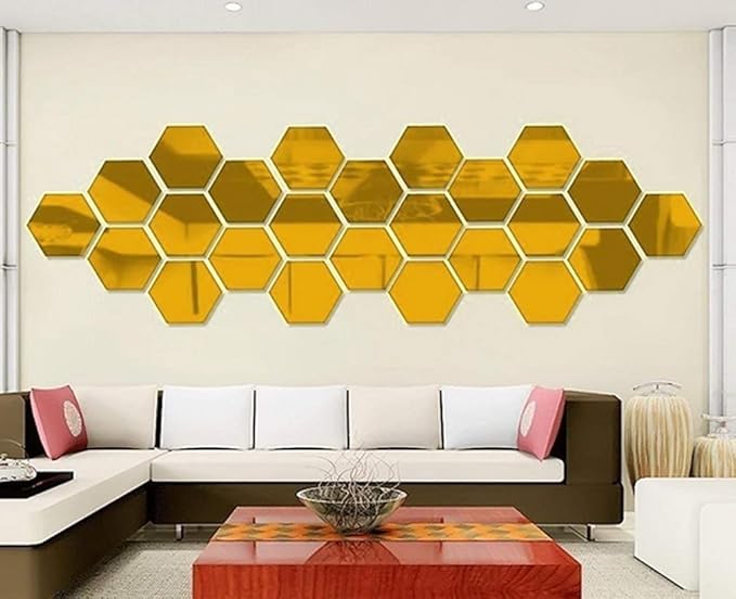 Mirror Wall Stickers - 12PCS Hexagon Art DIY Decorative Acrylic Sheet Plastic Tiles Home Living Room Bedroom Sofa TV Background Decal Decoration