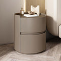 Round Nightstand,Bedside Table with 2 Solid Wood Storage Drawers,Modern Minimalist Bedroom Side Table,Leather Night Stands for Bedroom/Living Room,No Installation Required,End Table
