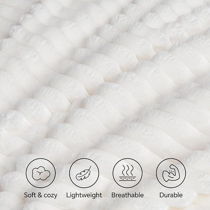 INFIIXSO Sherpa Fleece King Size Blanket - Super Soft & Warm Striped Fleece, Cozy Plush Fluffy Large Bed Blanket All Season Use (Off White, 104x90 Inches)