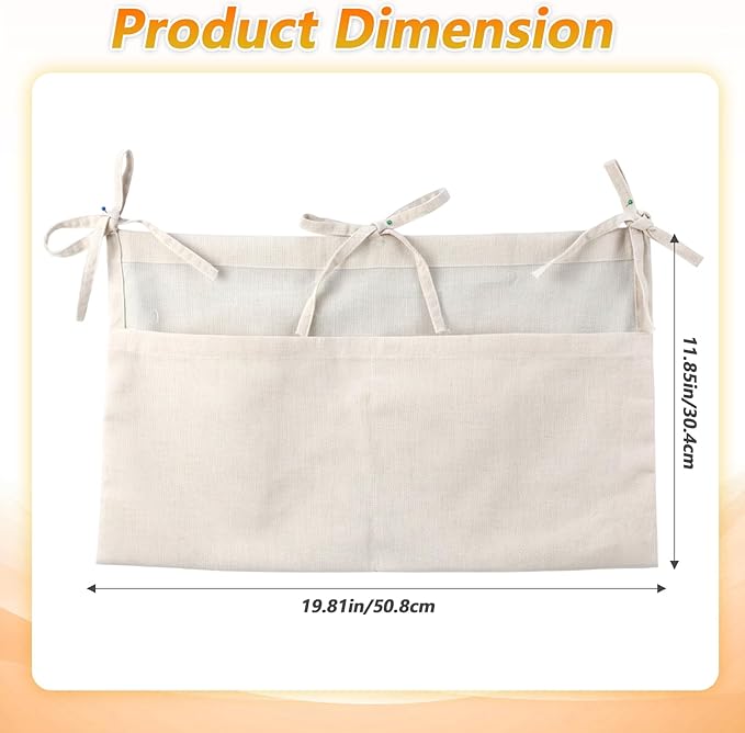 Linen Baby Bedside Hanging Storage Bag, Oatmeal 2 Pockets Milk Bottle Bib-Storage Crib Organizer Nursery Baby Nappy-Bag for Cribs Toys
