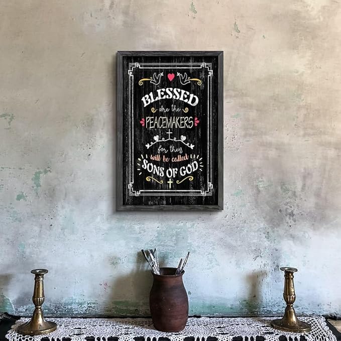 Bible Verses Art Wall Decor: Christian Scripture Wood Framed Print Farmhouse Country Religious Inspirational Quote Artwork Rustic Bless Signs Picture for Home Living Room Bedroom