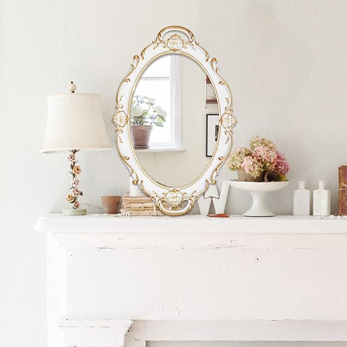 Vintage Mirror Small Wall Mirror 14.5 x 10 inchs Oval White