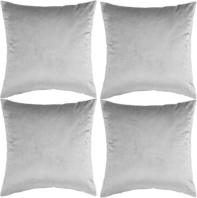 GIGIZAZA Decorative Throw Pillow Covers 16 x 16, Silver Grey Soft Pillow Covers Velvet,Set of 4 Decor Square Cushion Covers
