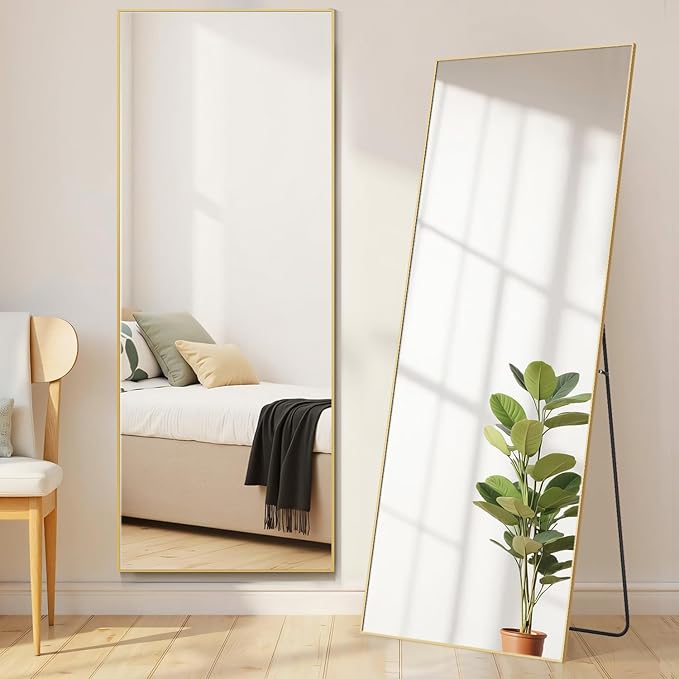 Mirror Full Length, Upgraded Body Wall Mirrors with Shatter-Proof Glass, Floor Standing, Hanging or Leaning, Tall Mirror with Stand Aluminum Alloy Frame for Bedroom Cloakroom