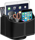 PU Leather Remote Control Holder,360 Degree Spinning Desk TV Remote Caddy,Desk Organizers and Accessories,for Controller,Media,Mail,Calculator,Mobile Phone,Pen Storage Holder(Black)