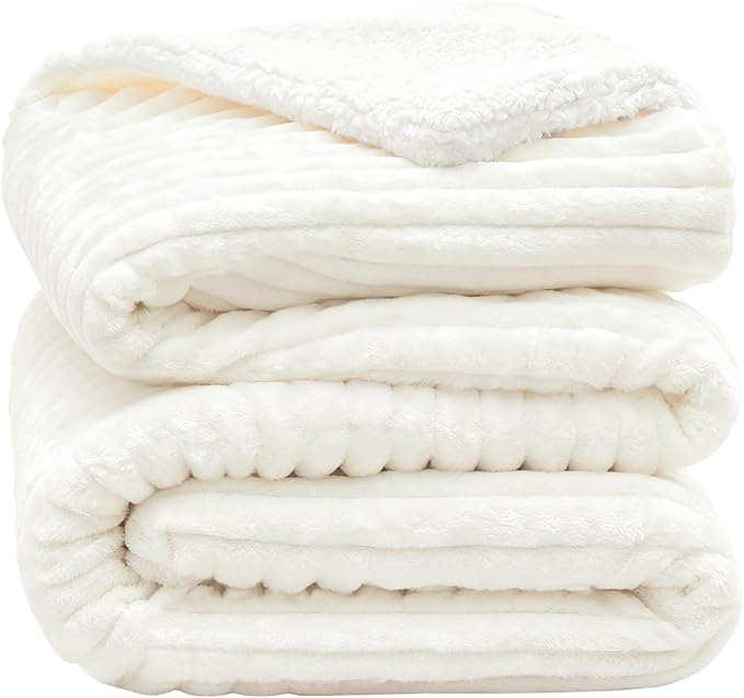 INFIIXSO Sherpa Fleece King Size Blanket - Super Soft & Warm Striped Fleece, Cozy Plush Fluffy Large Bed Blanket All Season Use (Cream, 104x90 Inches)