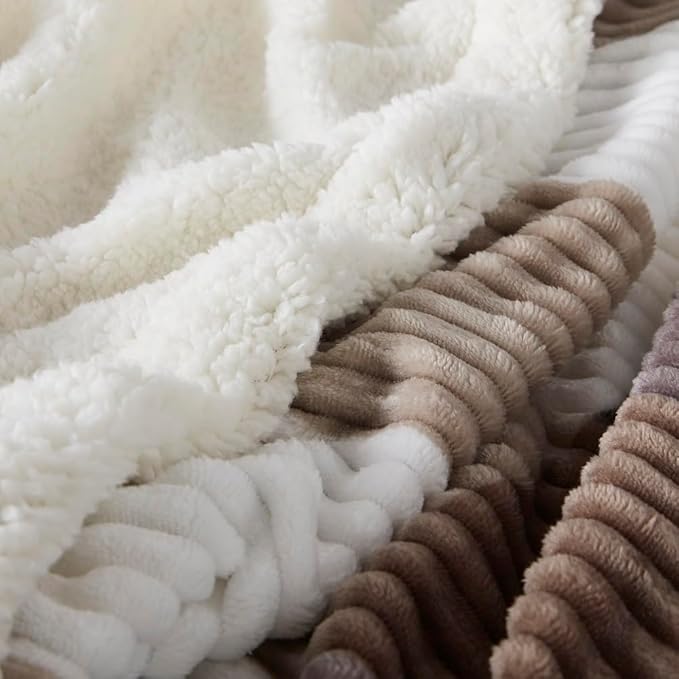Sherpa Fleece Throw Blanket for Couch, Fluffy Plush Warm Fuzzy Blanket for Women and Men, Cozy Thick Soft Twin Blanket for Bed, Beige, 60x80 Inches