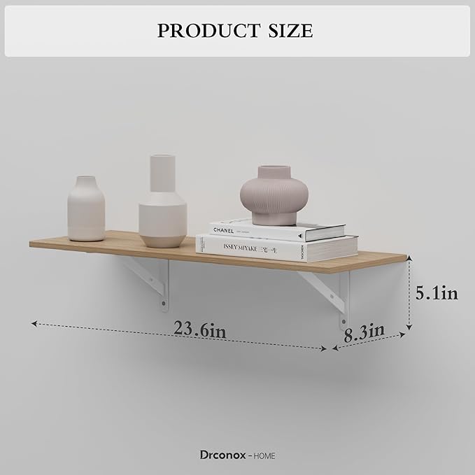 Floating Shelves for Wall, 26.3'' x 7.8'' Inch Hanging Shelf for Storage and Room Decoration, PVC Wall Shelves with Base for Bedroom, Living Room, Bathroom, Kitchen, (Set of 3, Oak)