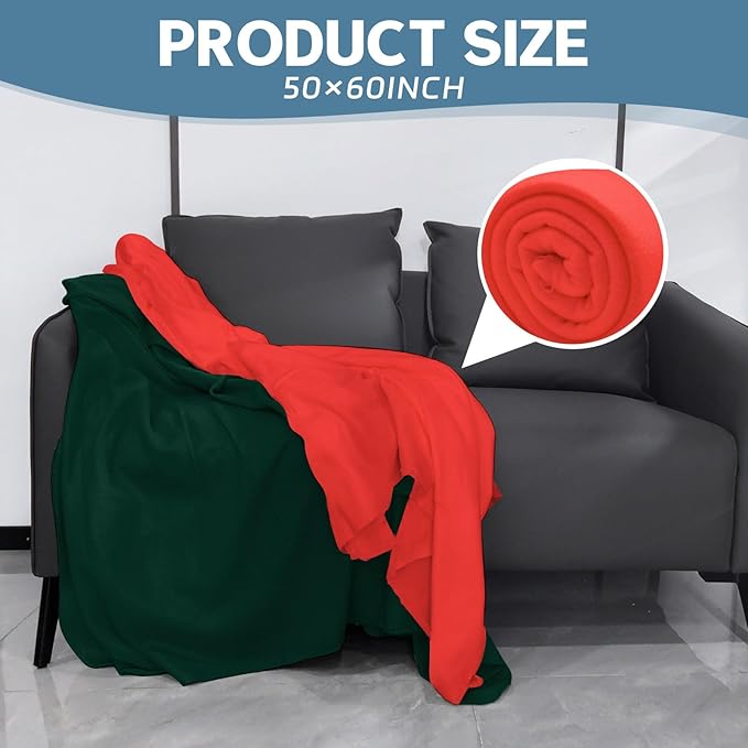 12PCS Fleece Throw Blankets Bulk 60 x 50 in Soft Blankets Fabric Warm Lightweight Wool Blanket Cozy Coverlet for Beds Sofas Home for All Seasons (Red + Green)