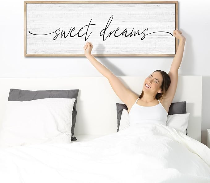 Sweet Dreams Wall Decor Above Bed Large 41''×15'' Farmhouse Wall Decor for Bedroom Guest Room Decor Framed Wood Wall Art Rustic Master Bedroom Wall Decoration 01 (brown frame)