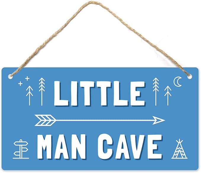 Little Man Cave Sign, 12″x6″ PVC Plastic Wall Decoration Hanging Sign, High Precision Printing, Water proof, Boys Room Door Sign, Boys Only Sign, Game Room Décor