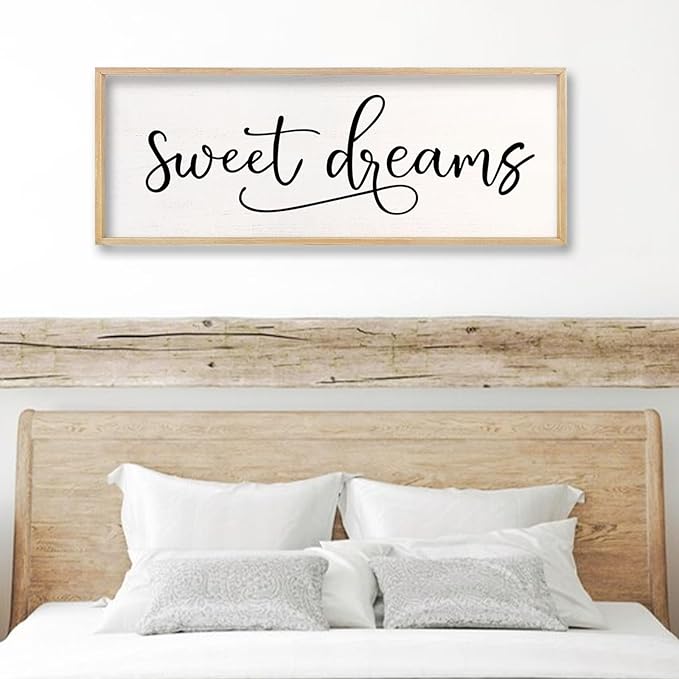 comurdyo Sweet Dreams Wall Decor Above Bed Sign 40" x 15" Master Bedroom Wooden Antique Framed Large Rustic Farmhouse Guest Room Beautiful Simple Hanging Plaque Over Bed Wall Art (Wood)