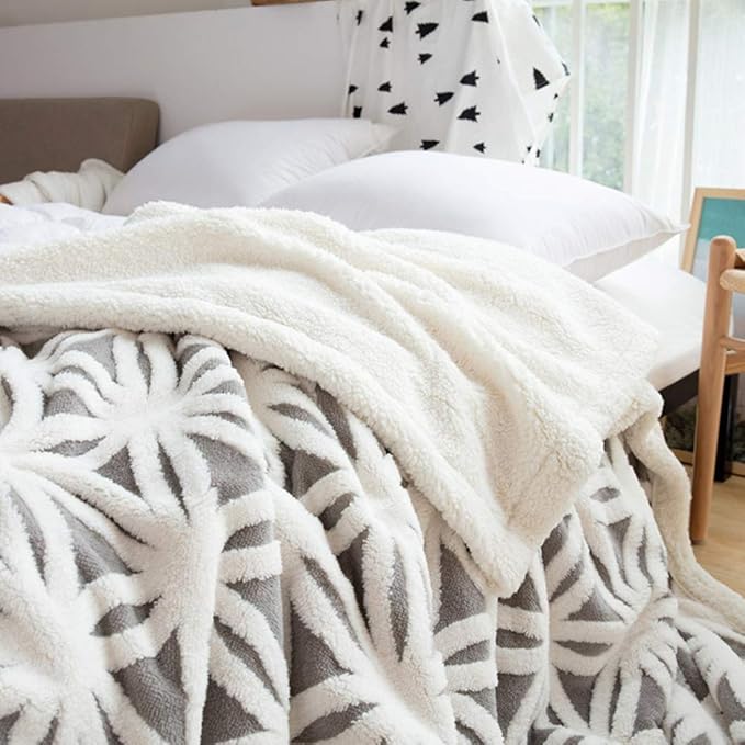 LOMAO Sherpa Fleece Blanket Easter Gifts for Mom Cozy Soft Throw Blanket for Women Men Dual Sided Couch Sofa Bed Blanket (Grey, 90''x90'')