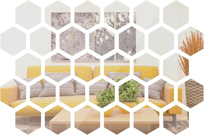 24 Pieces Hexagon Mirror Wall Sticker Removable Acrylic Mirror Setting Wall Sticker Decal Honey Comb Decal for Living Room Bedroom Home Decor(15 x 13.3 x 7.5 cm)