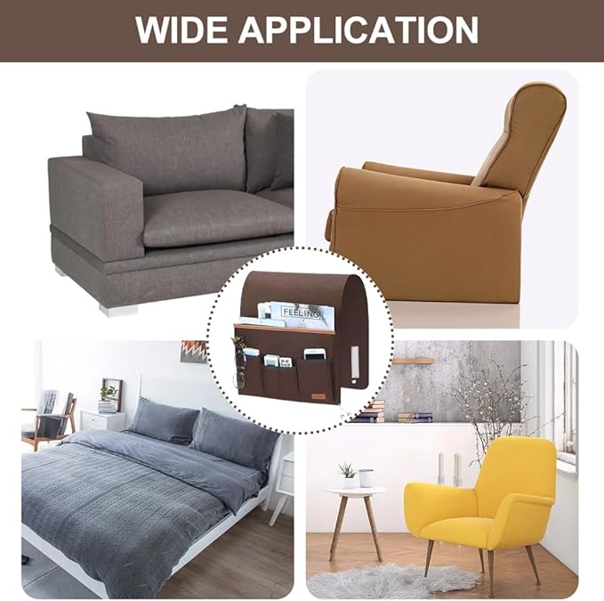 SYCOOVEN Armchair Caddy for Couch Remote Control Holder, Non-Slip Bedside Caddy Organizer Sofa Armrest Organizer for Magazine, Tablet, Phone, iPad(COLOR:brown)