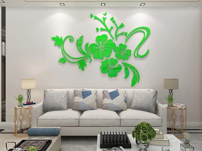 Wall Stickers 3D Flower Mirror - Family Decal Living Room Wall Decor Sticker Home Decorations Room Decor for Office Sofa Bedroom Decals (Light Green XXL:84 * 112in)