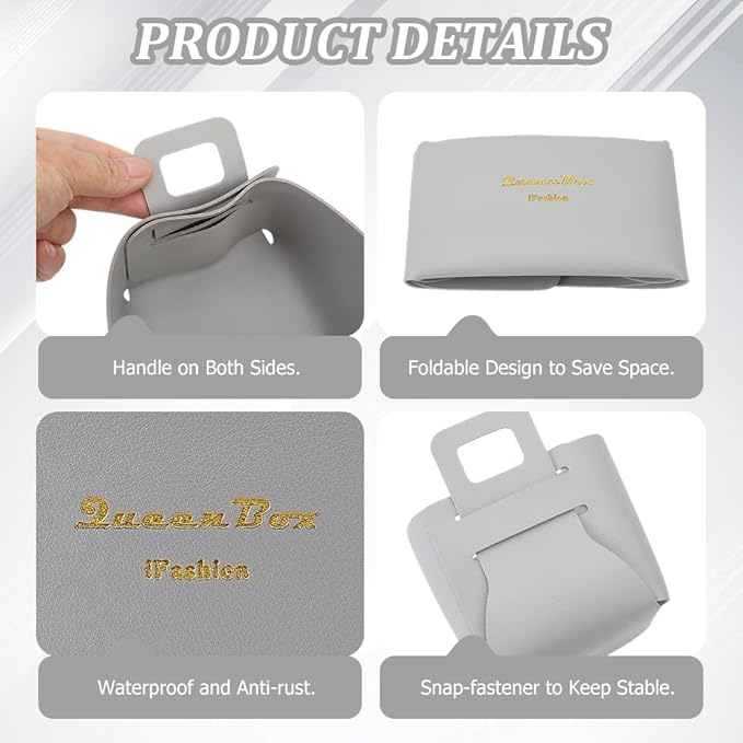 Foldable Storage Basket Bin PU Leather Desktop Organizer Box Gray Small Catchall Basket Rectangle Tray Double Handles for Entryway Bedside Dresser End Table Cosmetic Jewelry Key Wallet