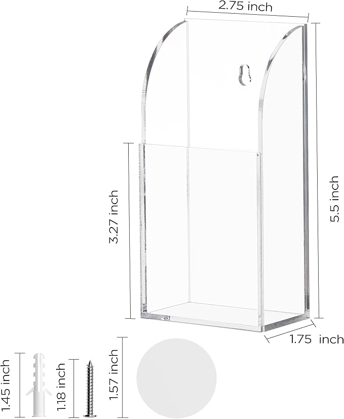 HBlife Acrylic Remote Holder Organizer, Clear TV Remote Control Holder Wall Mount Remote Caddy for Bedside, Media Organizer Storage Box 1 Compartment