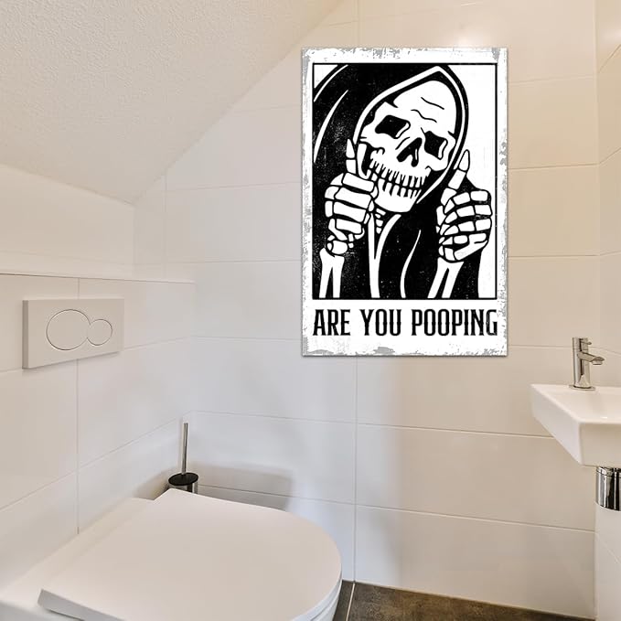 Funny Gothic Bathroom Home Decor Metal Tin Sign: Funny "Are You Pooping?" Bathroom Wall Art Decor Sign for Skull Lovers 8 X 12 Inch