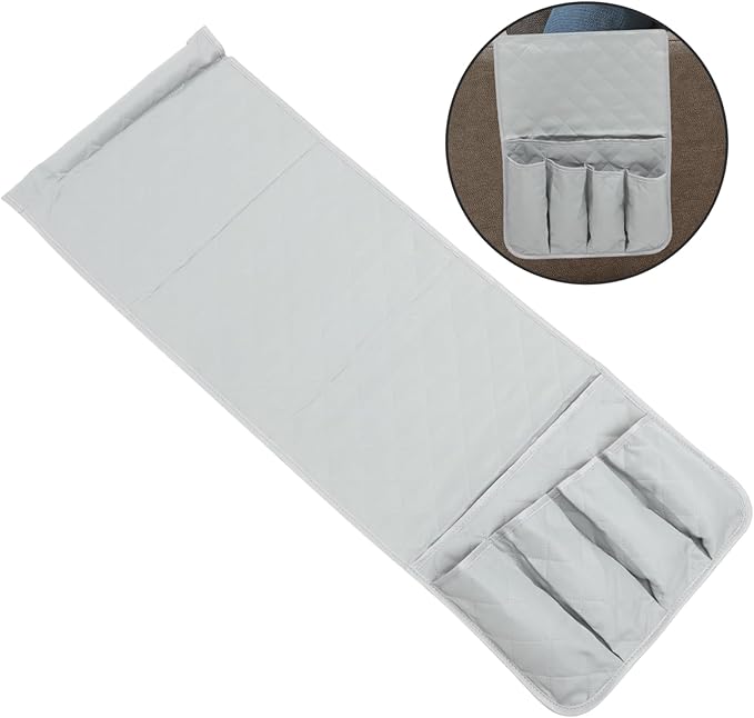 Amosfun Compact Hanging Storage Pouch Organizer for Sofa and Bed Practical Bedside Bag for Phone Chargers Books Water Bottle Versatile Grey Storage for Home and Dorm Use