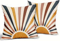 Boho Sunburst Decorative Throw Pillow Cover, Modern Abstract Design with Multicolor Rays in Navy, Mustard, and Terracotta, 2 Pack，18x18 Pillows Linen Pillowcase