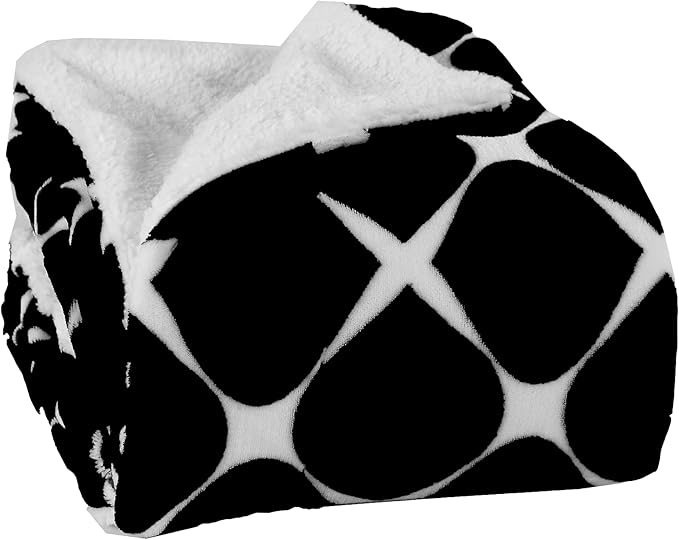 Elegant Comfort Luxury Ultra-Plush Velvet Touch Fleece Throw Soft, Warm, Cozy| Micromink Sherpa-Backing Reversible Blanket for Bed, Sofa and Couch, (50 x 60), Bloomingdale Black, Throw (50 x 60)