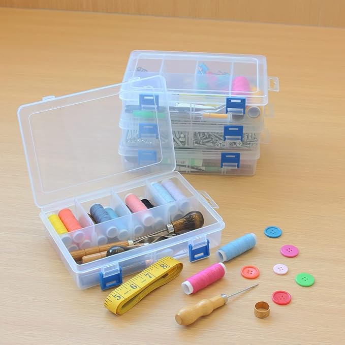 BangQiao 3 Pack Plastic Parts Storage Case and Adjustable Divider Box for Hardware and Craft, 8 Grids, Clear