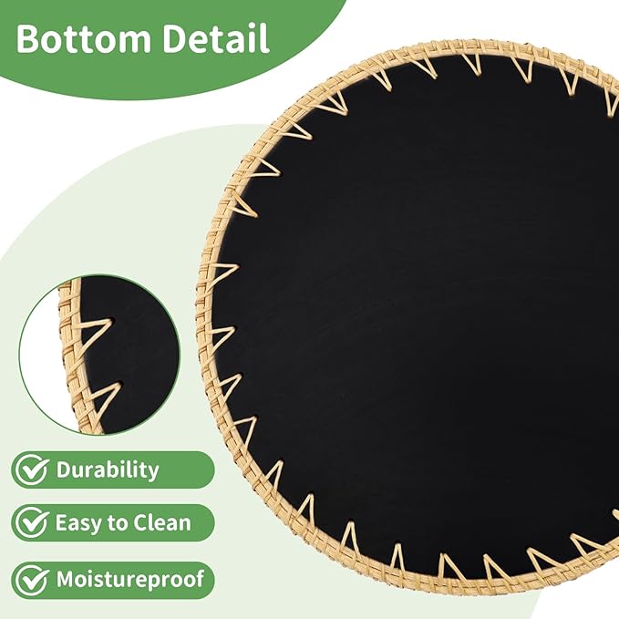 Shellac Rattan Tray with Mother of Pearl Inlay, Round Decorative Serving Tray for Home Décor Coffee Table Storage and Display, 100% Natural Materials - Orange 13.5"