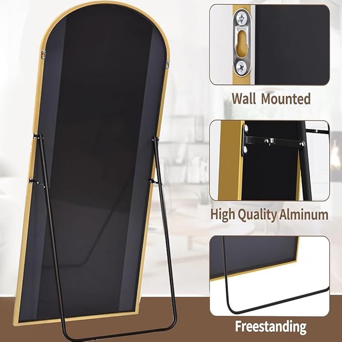 OGCAU Full Length Mirror, 78"x38" Large Full Body Floor Mirror Hanging or Leaning, Standing Mirror, Wall Mounted with Aluminum Frame for Living Room, Bedroom (Gold)