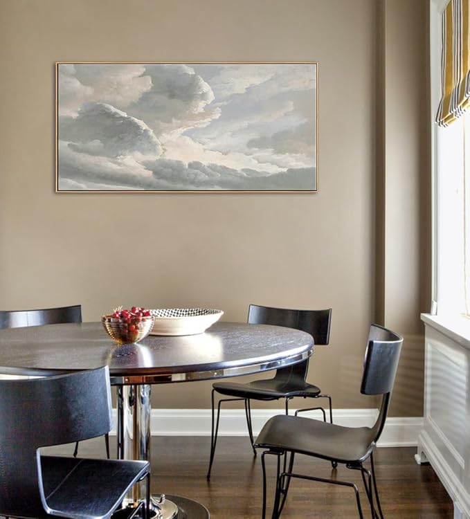 DJSYLIFE Framed Canvas Wall Art, Clouds with a Sunset Vintage Painting Prints, Classical Sky Cloud Pictures Nature Wall Art, Modern Farmhouse Country Decoration, Home Bedroom Living Room Decor 20"x40"