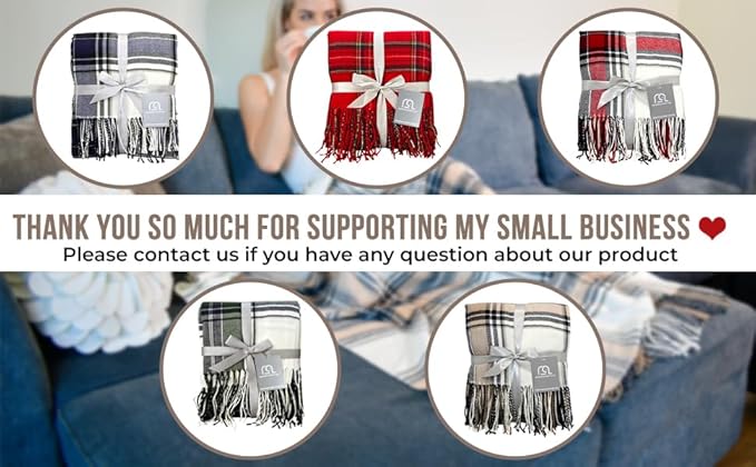 Plaid Throw Blanket, Classic Farmhouse Style Holidays Christmas Lightweight Decoractive Cashmere Like Ultra-Soft – Ideal for Living Room, Bed, Couch, Travelling, Gift for Her (Red Multi, 50"x60")