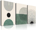 Sage Green Boho Wall Art, KBKBART Abstract Framed Canvas Wall Art for Living Room, Minimalist Beige Green Sun Geometry Black Line Artwork Paintings, Modern Sage Green Boho Room Decor, Green Wall Decor