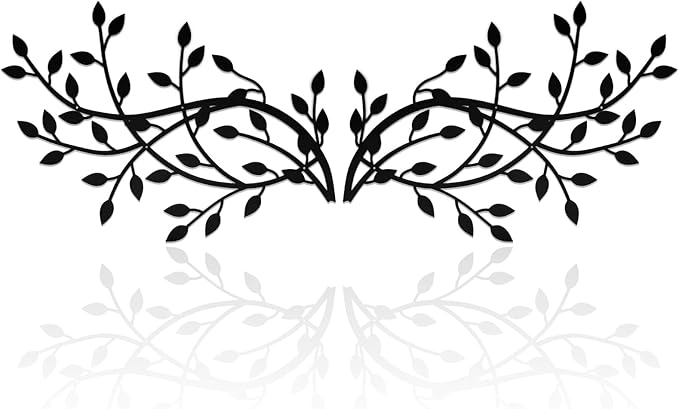 Meltset Metal Tree Leaf Wall Decor, Vine Olive Leaf Branch Wall Art, Black Metal Art, Wrought Iron Scroll Wall Decor, Decorative Wall Sculpture Above Bed, Living Room,Bathroom,Indoor Outdoor(L/Black)