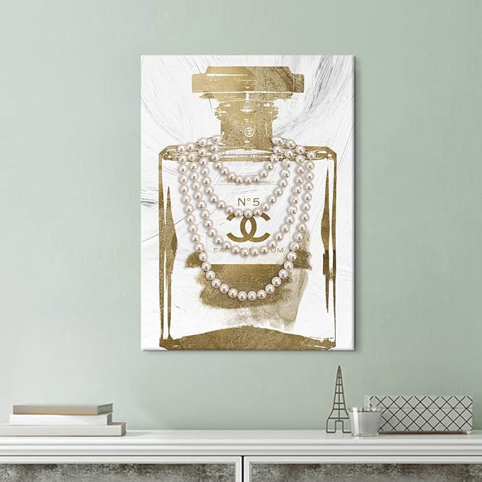 Fashion Glam Canvas Wall Art Vintage Perfume Bottle Picture Modern Luxury Posters Print for Bedroom Make up Room Home Decor 16"x24"