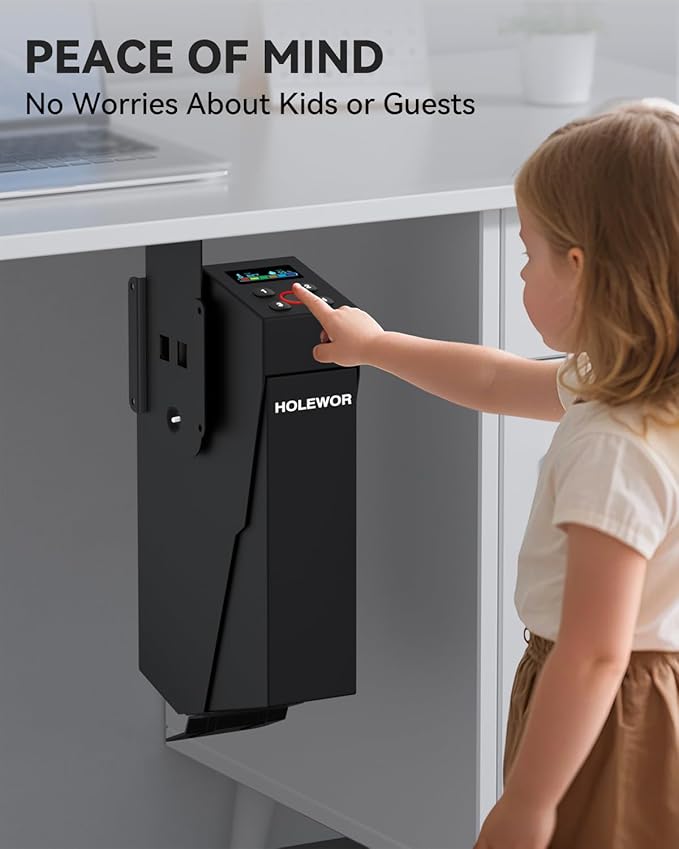 Gun Safe Biometric Pistol Safe Fingerprint Drop Down Mount Handgun Safe Under Table for Desk Bedside Nightstand