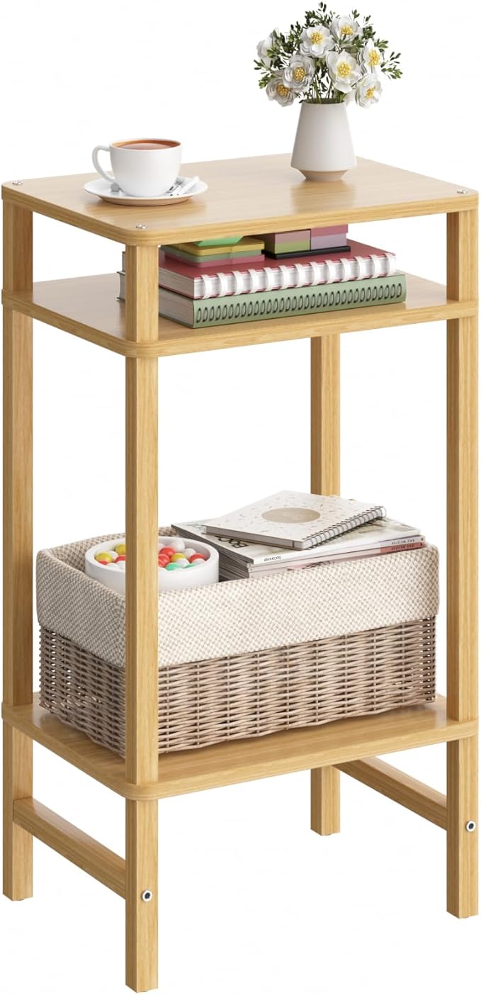 Side Table End Table Tall Night Stand 3-Tier for Living Room Bedroom Bathroom Office Furniture Natural