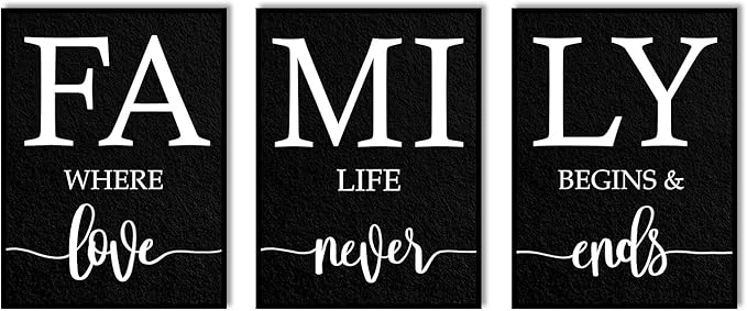Family Where Life Begins And Love Never Ends Wall Art: 3 Piece Family Quotes Wall Art Prints Framed 12"x16",Love Signs Wall Decor Above Bed,Farmhouse Wall Decor for Living Room Dining Room