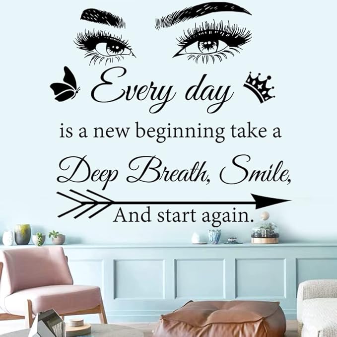 Motivational Wall Decal Quotes Every Day is a New Beginning Vinyl Wall Stickers Positive Word Letter Decals Inspirational Wall Sticker for Bedroom Living Room Bathroom Office Yoga Decor.