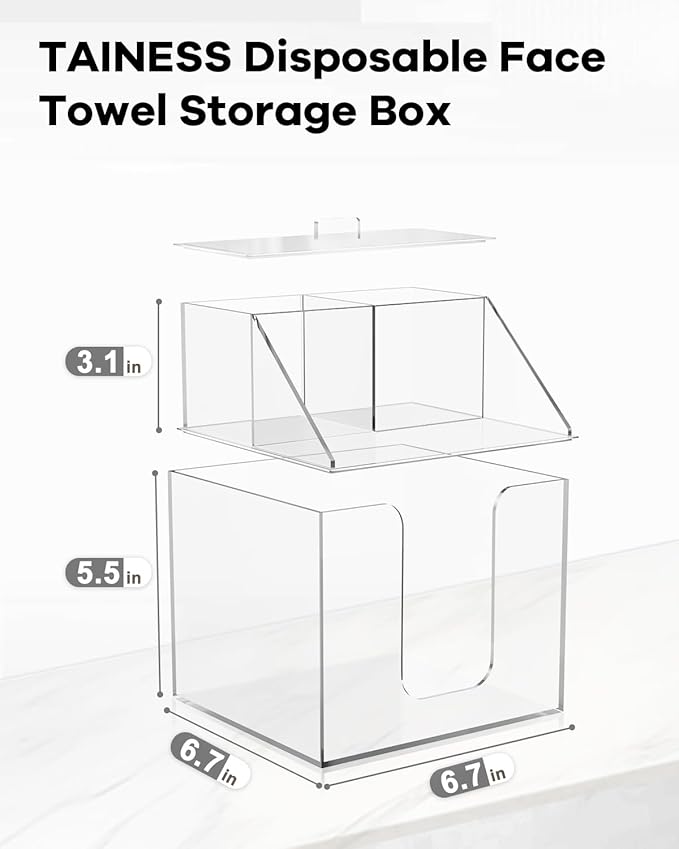 Disposable Facial Towels Storage Box Compatible with Clean Skin Club Clean Towel XL-Cotton Pads-Swabs Upgraded Double Layer Face Towel Holder Acrylic Storage Container Valentine's Day Gifts