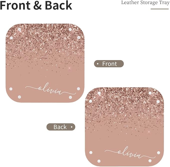 Blush Pink Rose Gold Glitter Leather Vanity Tray Desktop Storage Organizer, Decorative Catchall Perfume Tray, Bathroom Valet Tray,Nightstand Caddy Holder for Keys Phone Wallet Coin Jewelry, S