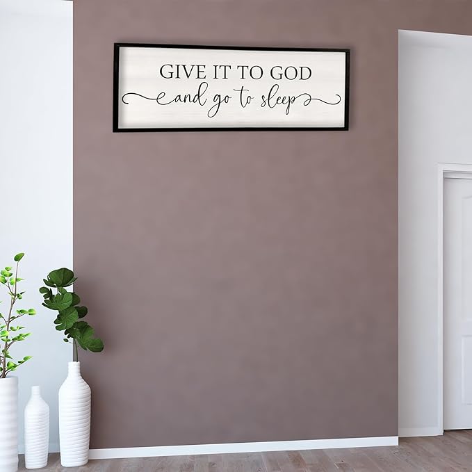 Surfapans Give It To God And Go To Sleep Sign Wall Decor Above Bed 40"x15" Master Bedroom Guest Room Over Bed Wood Rustic Framed Wall Art (Black)