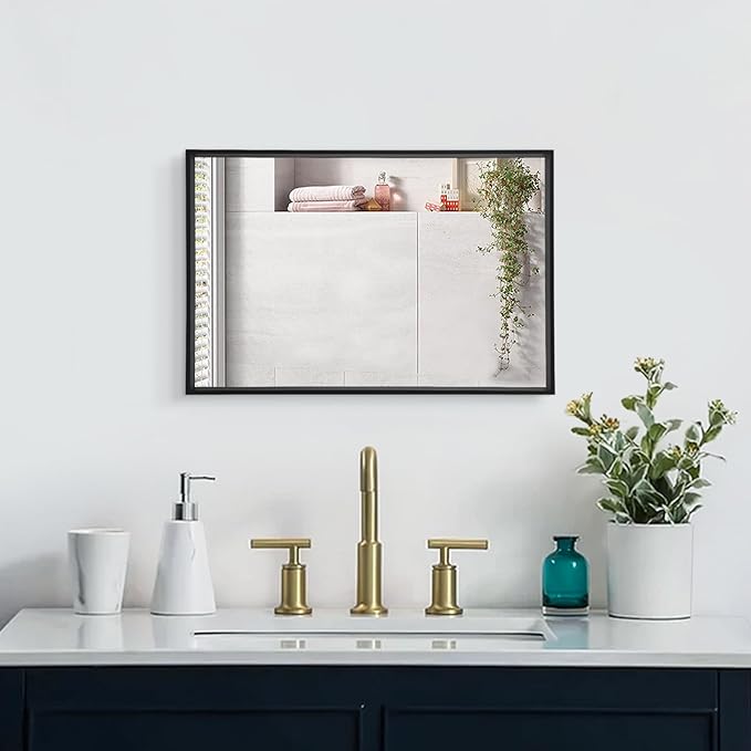 AAZZKANG Black Mirrors for Wall Rectangle Metal Framed Mirror Large 20"x16" Modern Decorative for Bedroom Bathroom Living Room Entryway Hanging Vertically or Horizontally