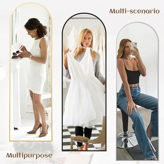 BEAUTYPEAK 65"x24" Full Length Mirror, Arch Full Body Floor Mirror, Wall Mirrors Hanging or Leaning Arched-Top with Stand for Bedroom, Dressing Room, Living Room, Silver